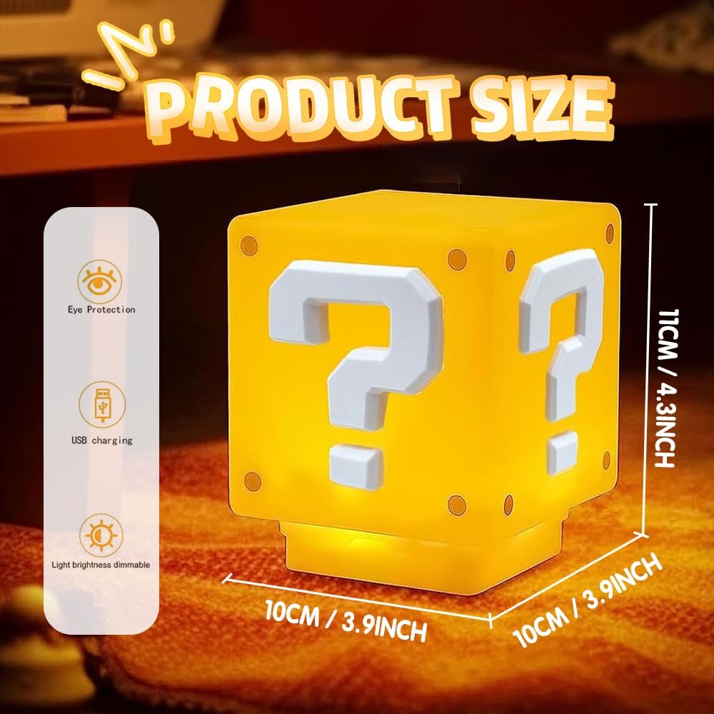 Super Brothers Toys Theme Kids – Lámpara de signo de interrogación con el mismo efecto de sonido de moneda dorada en el juego, mini luz nocturna,