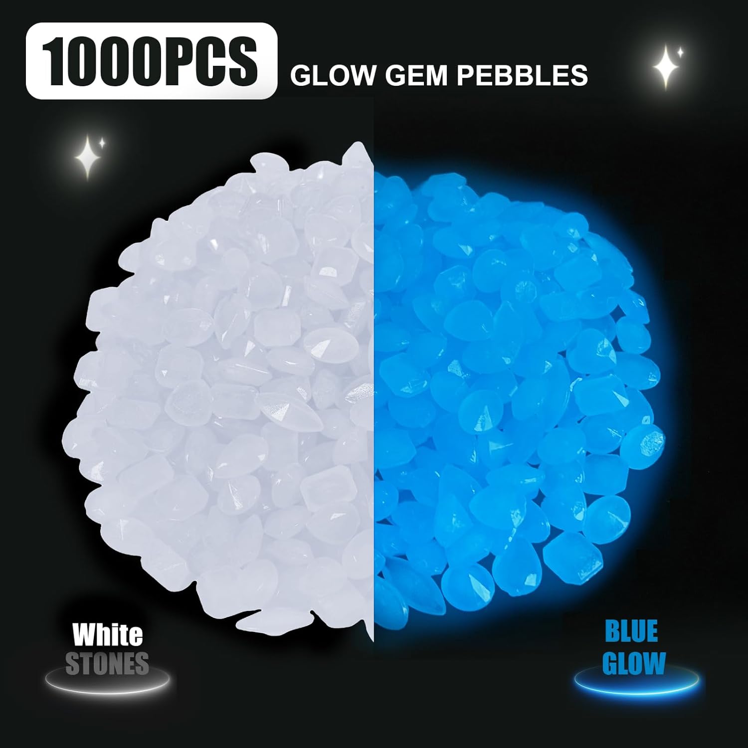 Oubest Piedras brillantes que brillan en la oscuridad con forma de gema para decoración de jardín, decoración de jarrones, piedras para paisaje,