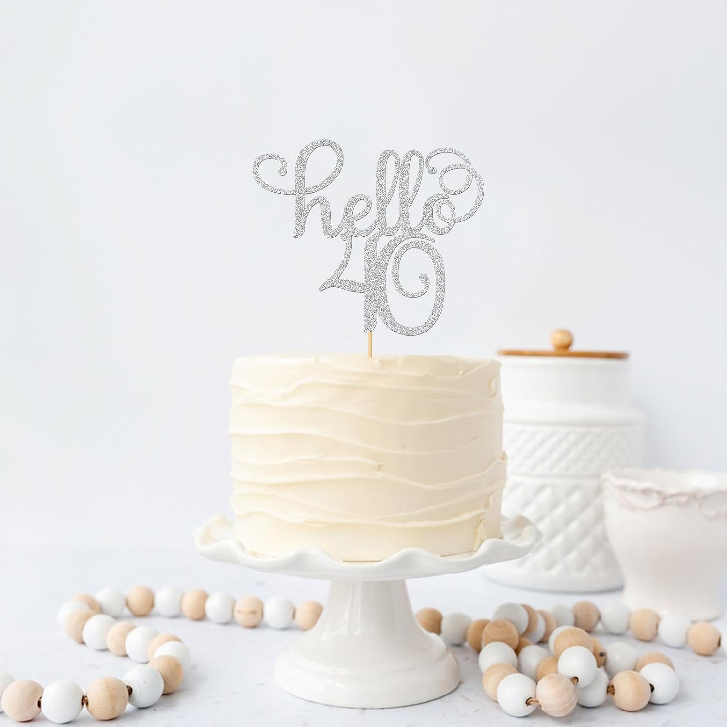 Sliver Glitter Hello 40 – Decoración para tartas  Saludos a los 40 años  40 y fabulosa decoración para tartas  Decoración para cumpleaños