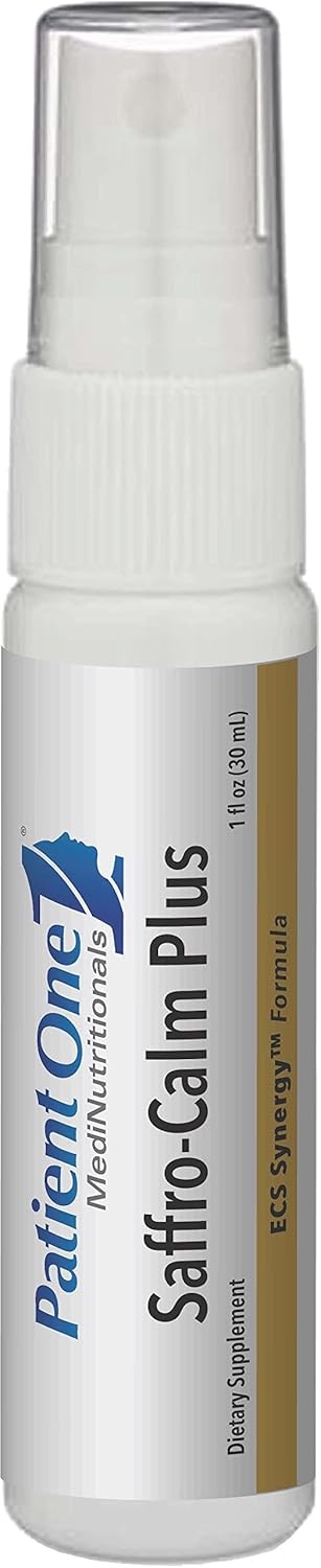 Patient One Saffro-Calm Plus, Spray oral a base de hierbas para el estrés natural y el estado de ánimo* – Azafrán + equinácea (1 onza líquida)
