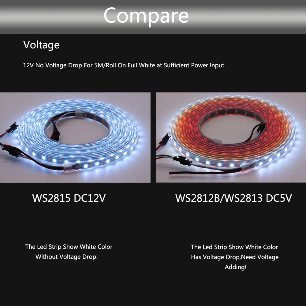 WS2815 Tira de LED RGB direccionable individualmente (actualizado WS2812B) 16.4ft 150Pixels Smart Flexible Dream Luz LED de doble señal a todo color