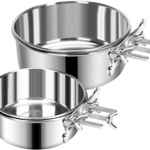 Yummy Sam 2 cuencos pequeños para comida y agua para perros con soporte de abrazadera mejorado, cuencos colgantes de acero inoxidable detectables Yummy Sam 2 cuencos pequeños para comida y agua para perros con soporte de abrazadera mejorado, cuencos colgantes de acero inoxidable detectables