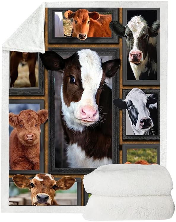 YANR – Manta con estampado de vaca de dibujos animados, manta Sherpa ligera y cálida para dormitorio, sala de estar, cama, sofá, camping, regalo, 51