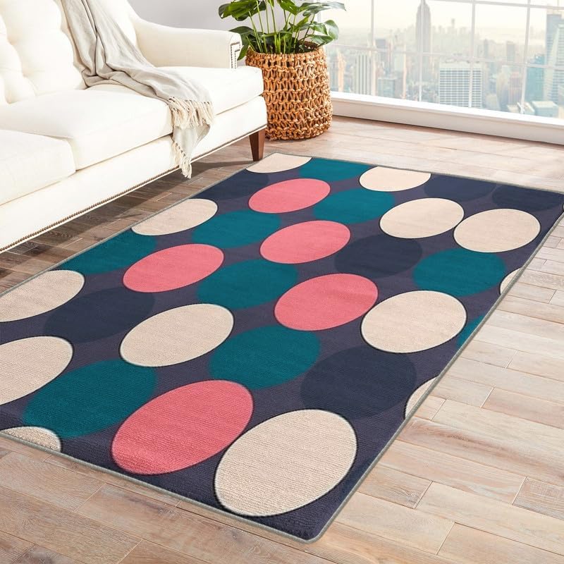 Alfombras lavables para sala de estar, dormitorio, alfombra de lunares y decoración del hogar, alfombra geométrica de 3 x 4, antideslizante, suave,