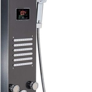 Torre de panel de ducha LED, cabezal de ducha de cascada con sistema de ducha de chorros corporales de masaje, negro. Torre de panel de ducha LED, cabezal de ducha de cascada con sistema de ducha de chorros corporales de masaje, negro.