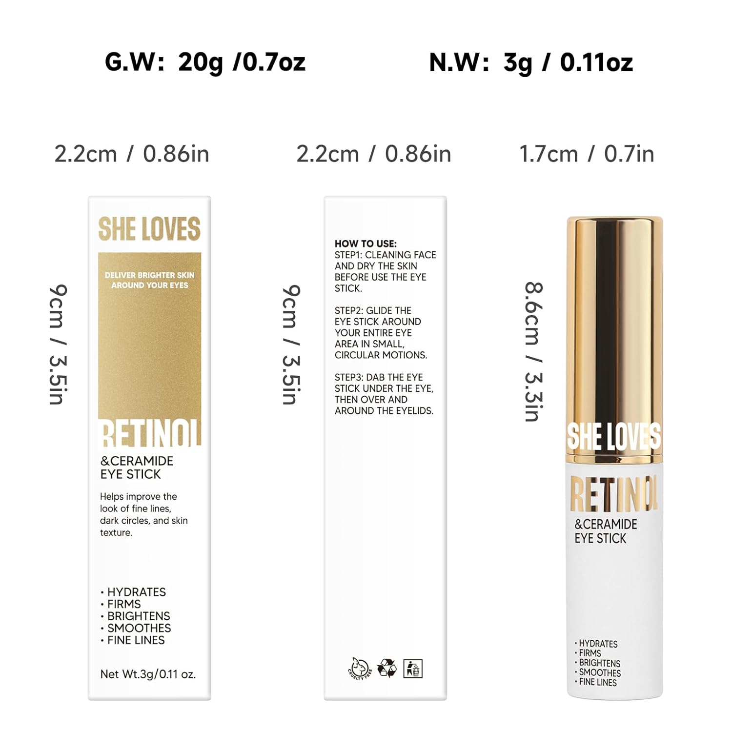 VSTYLE Crema de ojos Stick Eye Blam Body Moisturizing Stick Neck Cream Retinol Portable Eye Skin Stick Anti-arrugas Eliminación de ojeras