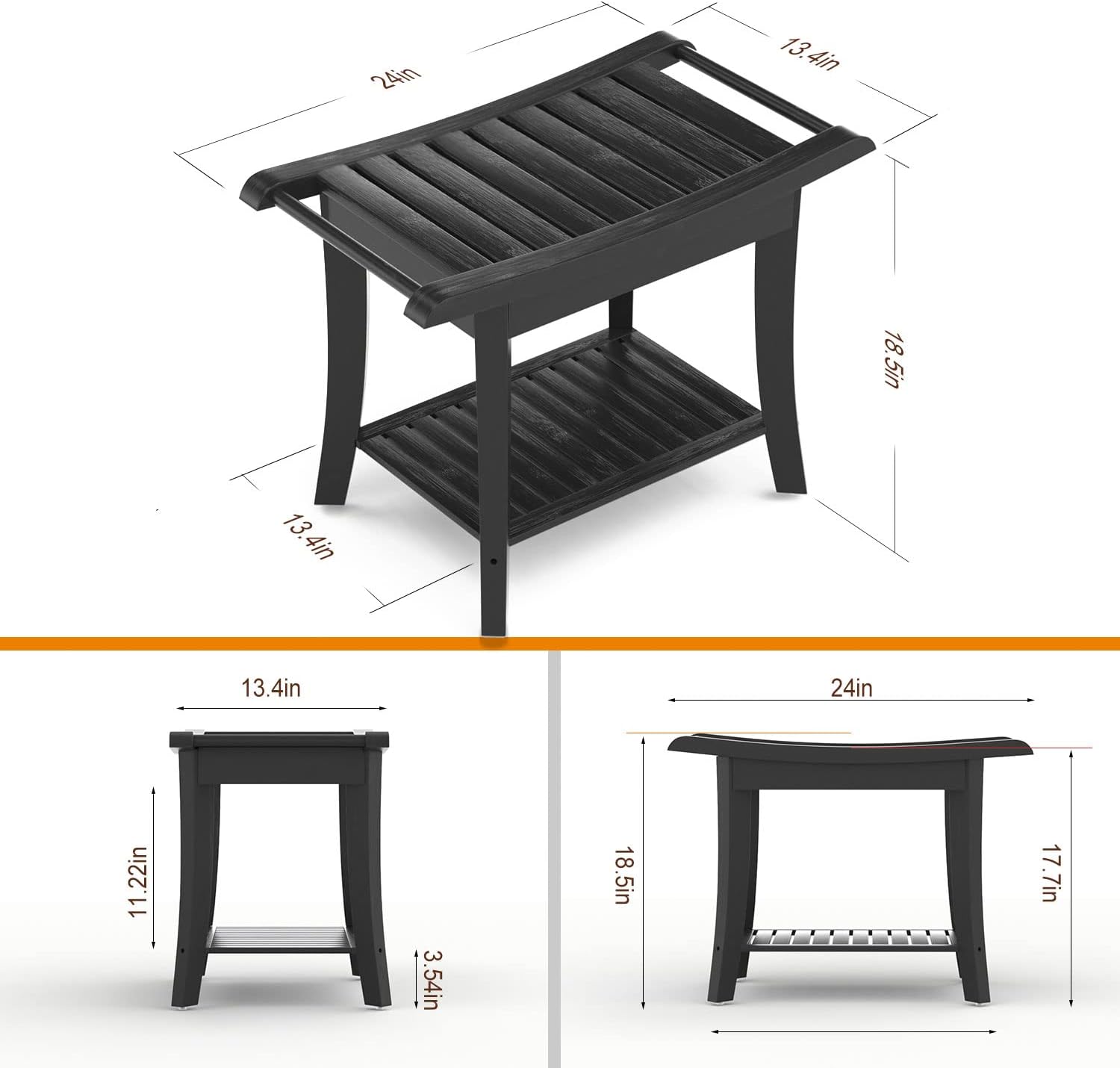 Taburete de ducha de bambú impermeable con estante de almacenamiento para afeitarse las piernas o asiento de baño de spa en el baño y ducha interior