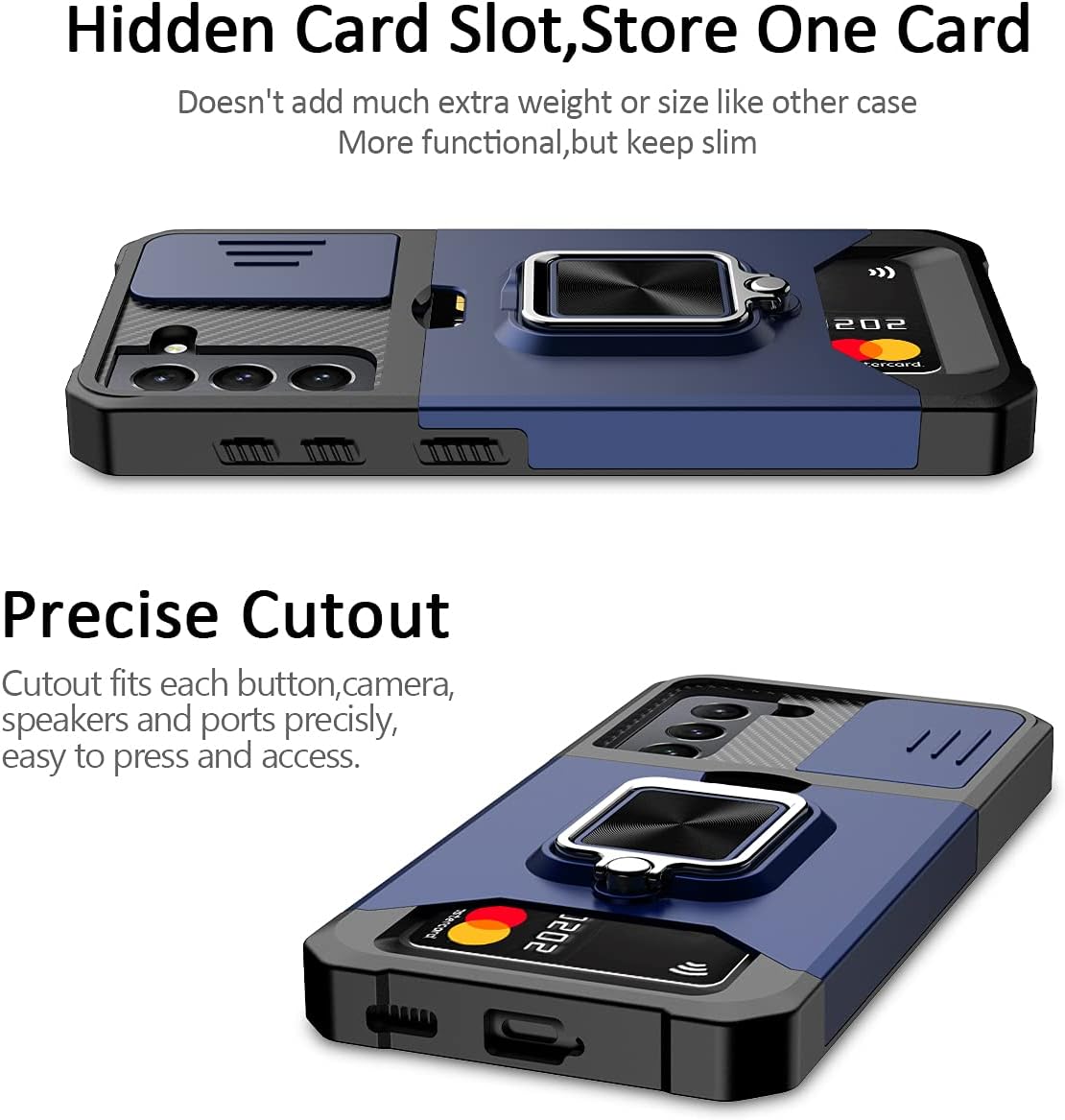 Nvollnoe Funda para Samsung S21 con cubierta deslizante para cámara protectora resistente Galaxy S21 con tarjetero Funda magnética con función atril