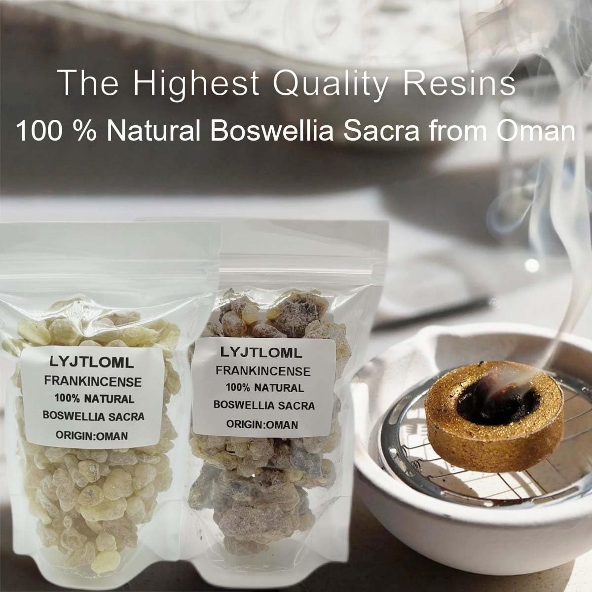 -Resina de incienso, incienso Boswellia Sacra, incienso Hojari de Omán (3.5 onzas, amarillo blanco)