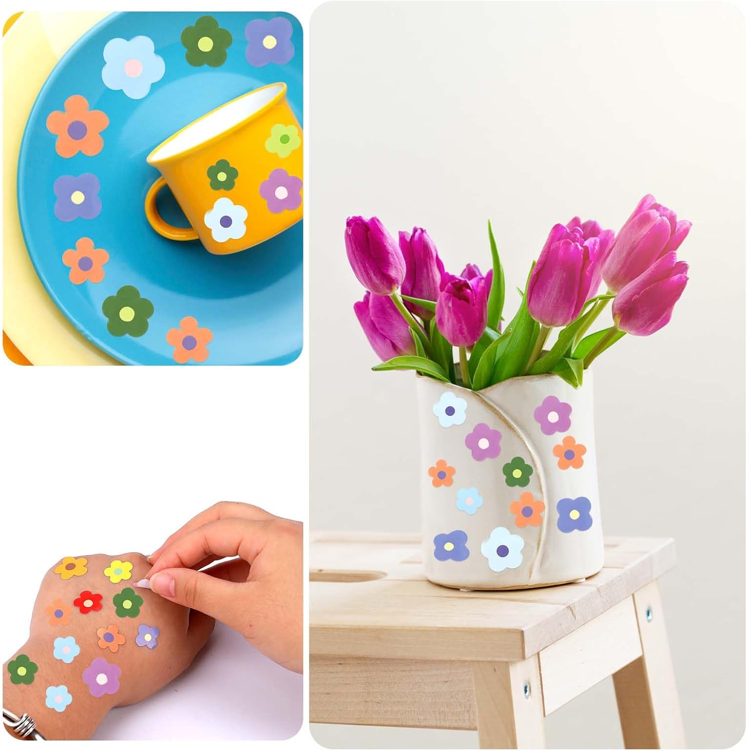 585 mini calcomanías de flores para álbumes de recortes, pequeñas calcomanías bohemias pequeñas y lindas calcomanías autoadhesivas en colores