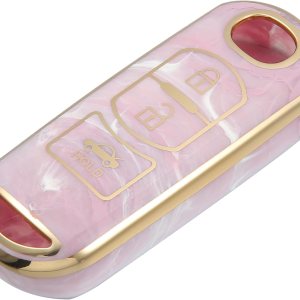 Funda para llavero compatible con Mazda CX-3 CX-4, patrón de porcelana de 3 botones, a la moda, suave, TPU rosa, control remoto, sin llave, funda de Funda para llavero compatible con Mazda CX-3 CX-4, patrón de porcelana de 3 botones, a la moda, suave, TPU rosa, control remoto, sin llave, funda de
