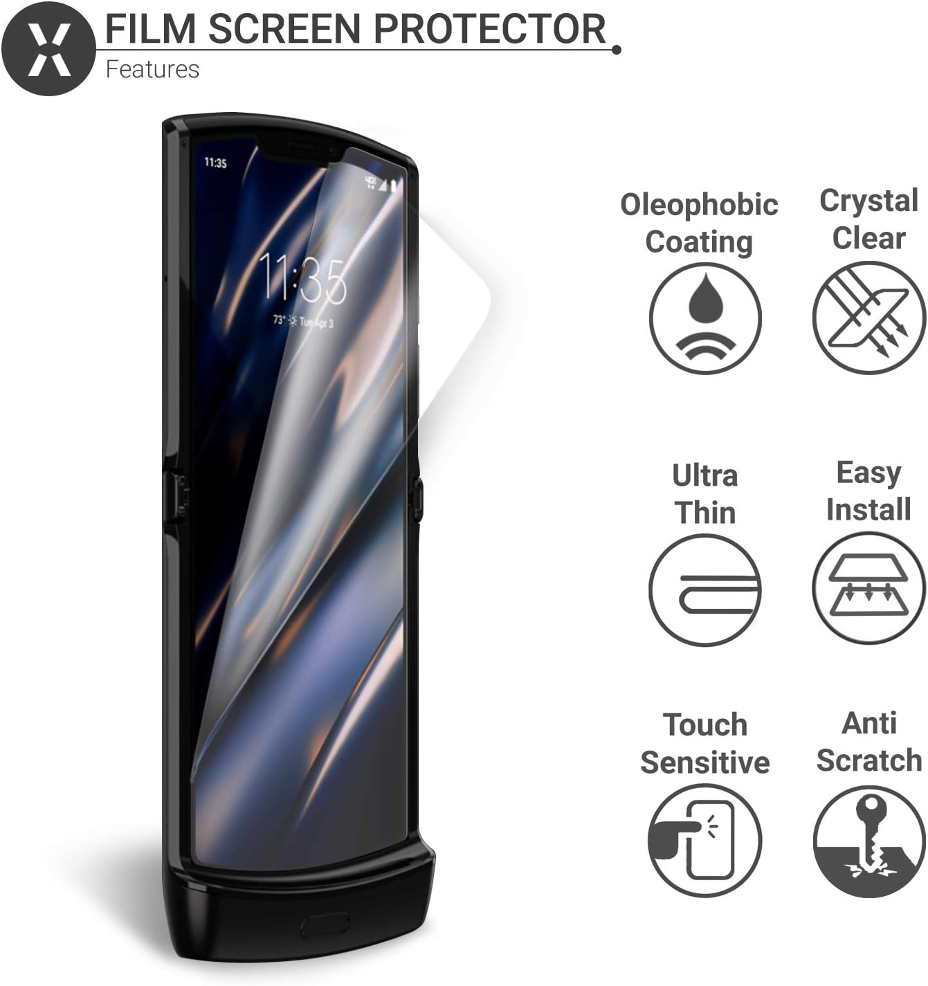 Olixar Protectores de pantalla para Motorola Moto Razr 2019, frente y trasero, protección compatible con fundas, diseño de TPU, fácil aplicación,