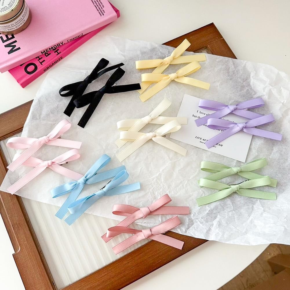 Paquete de 14 pinzas para el cabello con lazo para niñas, lindos pasadores de lazo, pinzas de pelo de cocodrilo, horquillas de moda con lazo,