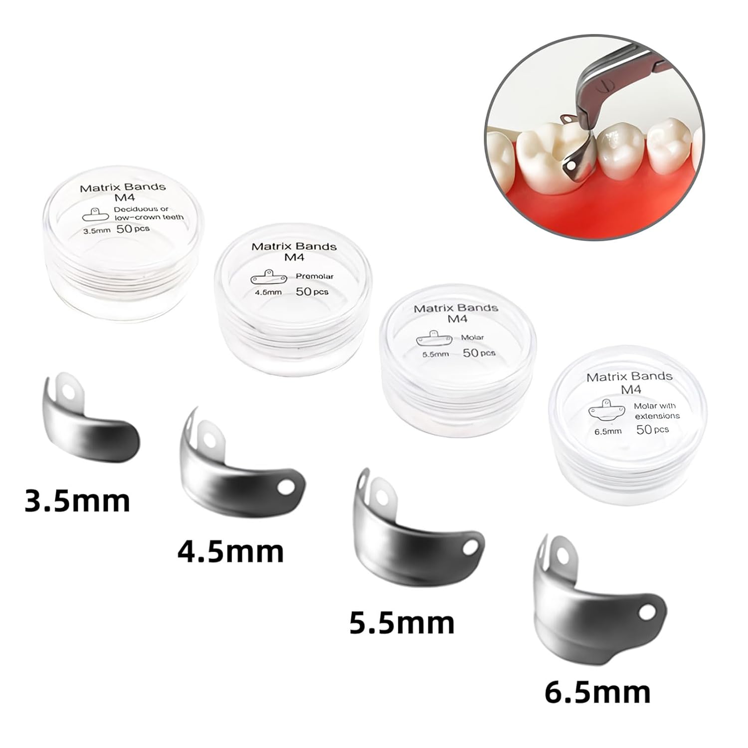 50 bandas de matriz de matriz contorneada seccional dental, bandas de matriz dental M4, bandas de matriz dental para restauraciones dentales (0.236