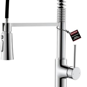 Grifos de cocina de cromo pulido, latón de 22 pulgadas, grifos de cocina comerciales de arco alto de una sola manija para rociador desplegable Grifos de cocina de cromo pulido, latón de 22 pulgadas, grifos de cocina comerciales de arco alto de una sola manija para rociador desplegable