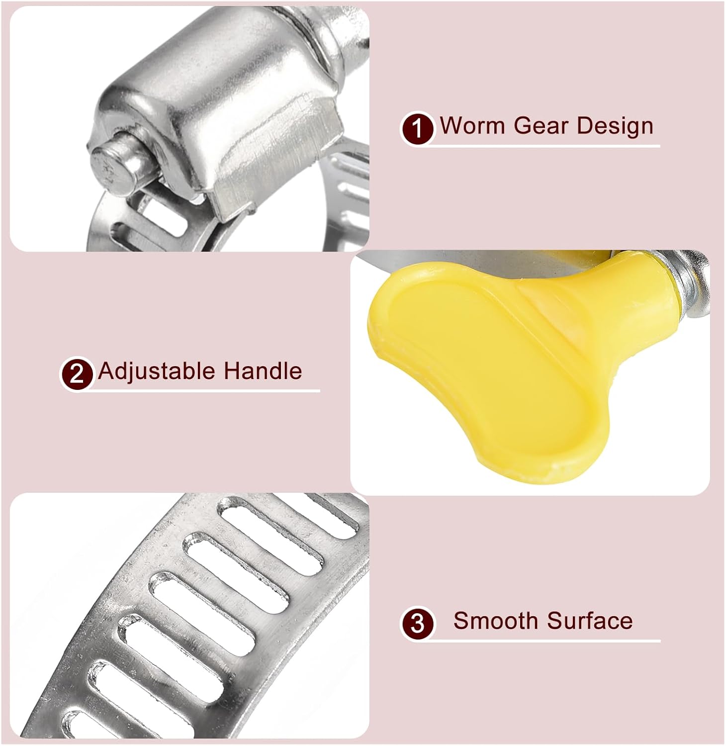uxcell Abrazadera de manguera de engranaje helicoidal, 24 abrazaderas de manguera de acero inoxidable ajustables de 12 a 34 pulgadas con mango de
