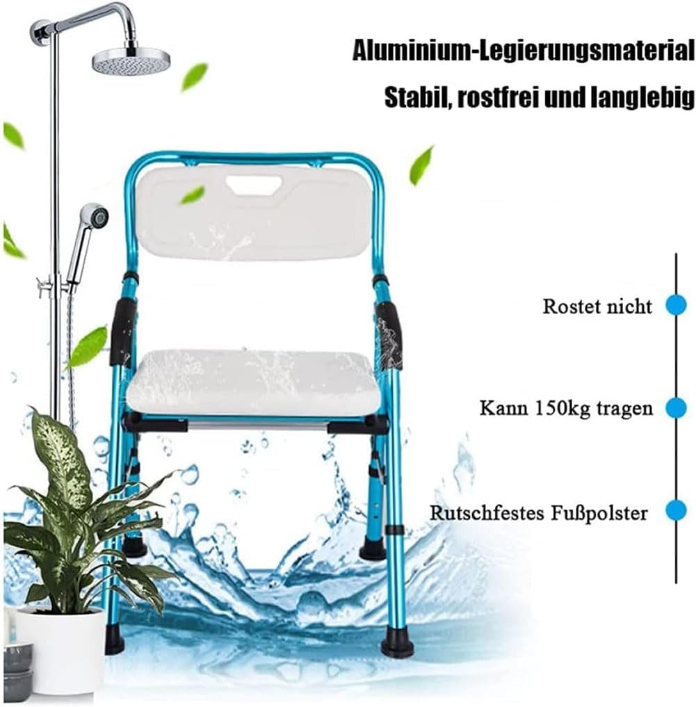Silla de ducha plegable, taburetes de baño con brazos y respaldo, asiento de baño portátil con patas de aluminio duraderas, taburete de ducha de
