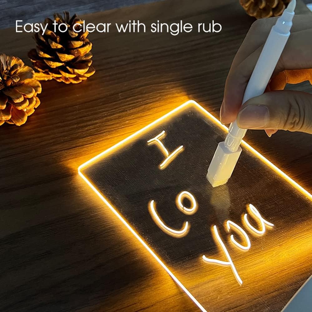 goq Tablero de notas creativo, luz nocturna LED, tablero de mensajes regrabable con bolígrafo, lámpara de noche USB decoración (vertical)