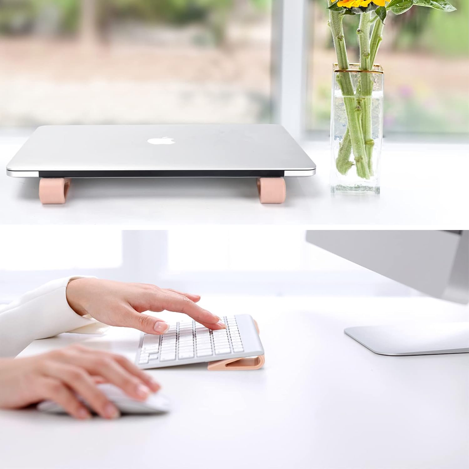 SUPBEE Soporte universal para teclado de computadora portátilcomputadora, 4 unidades Soporte elevador de cuña inclinable de goma para escritorio,