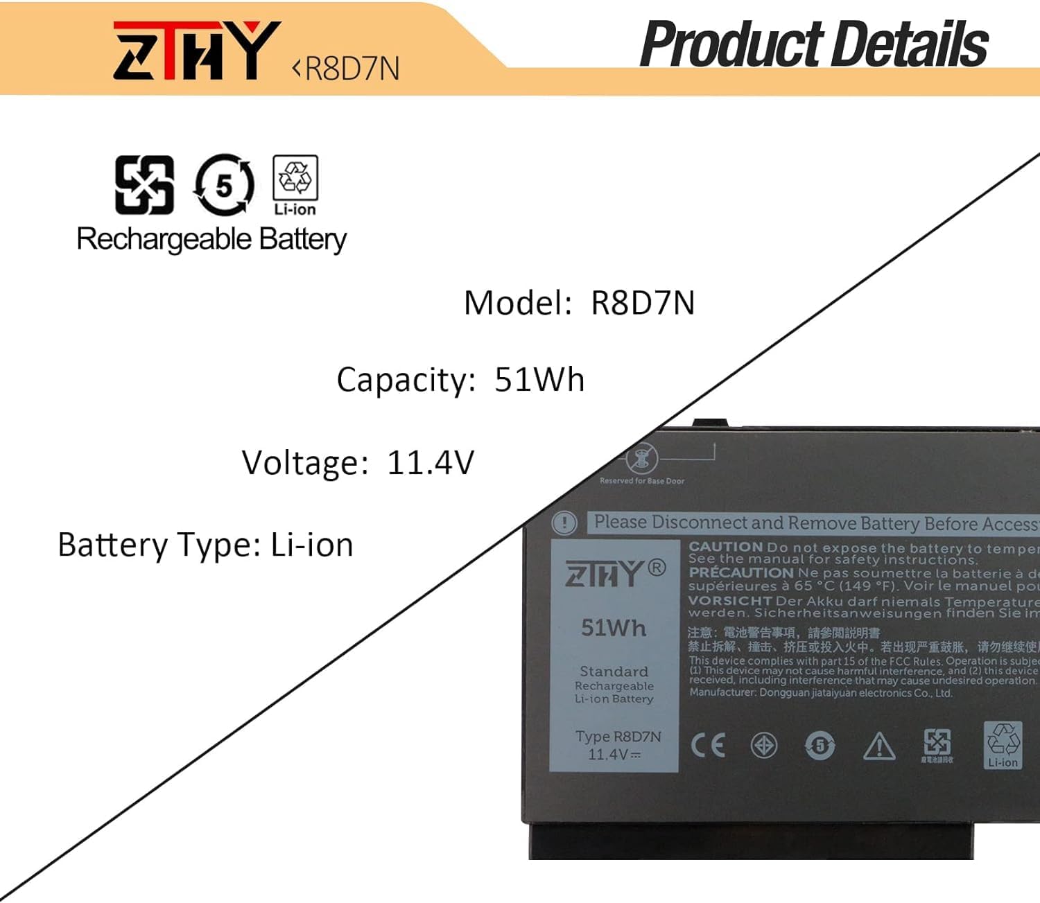 ZTHY 51Wh R8D7N – Batería para laptop compatible con Dell Precision 3540 M3550 Latitude 5400 5410 5500 5510 Inspiron 759075917791 Series 2 en 1
