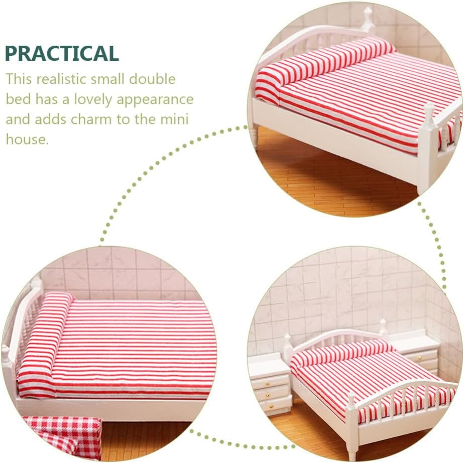 Totority Cama de casa de muñecas de madera, muebles de casa de muñecas en miniatura, accesorios de mesa para casa de muñecas Muebles de casa de