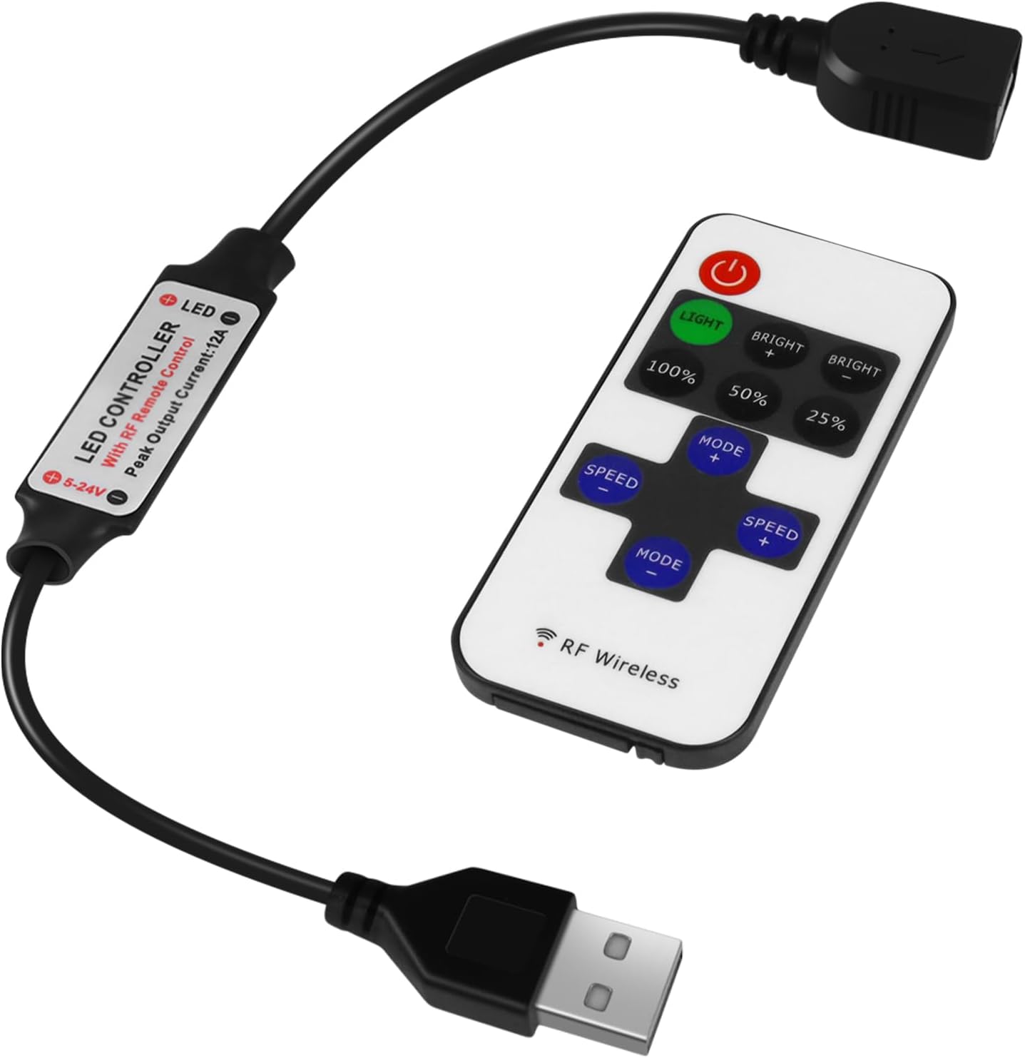 Mini control remoto inalámbrico RF para tiras de luces LED de un solo color 3528 5050, control remoto inalámbrico con conector USB, atenuador RF
