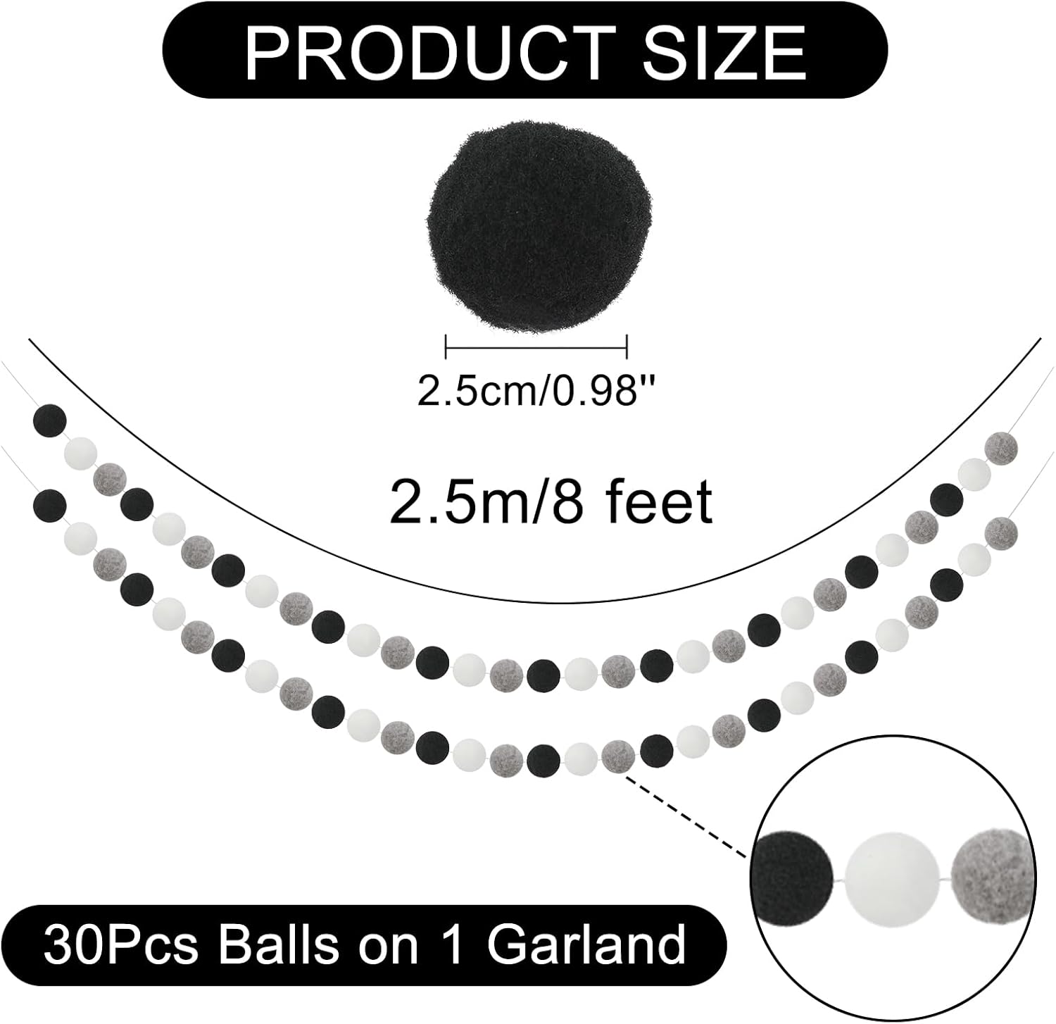 joycraft Guirnalda de pompones, pancarta de bola, guirnalda decorativa de 8 pies con 30 bolas, guirnalda de adornos de bolas para Navidad,