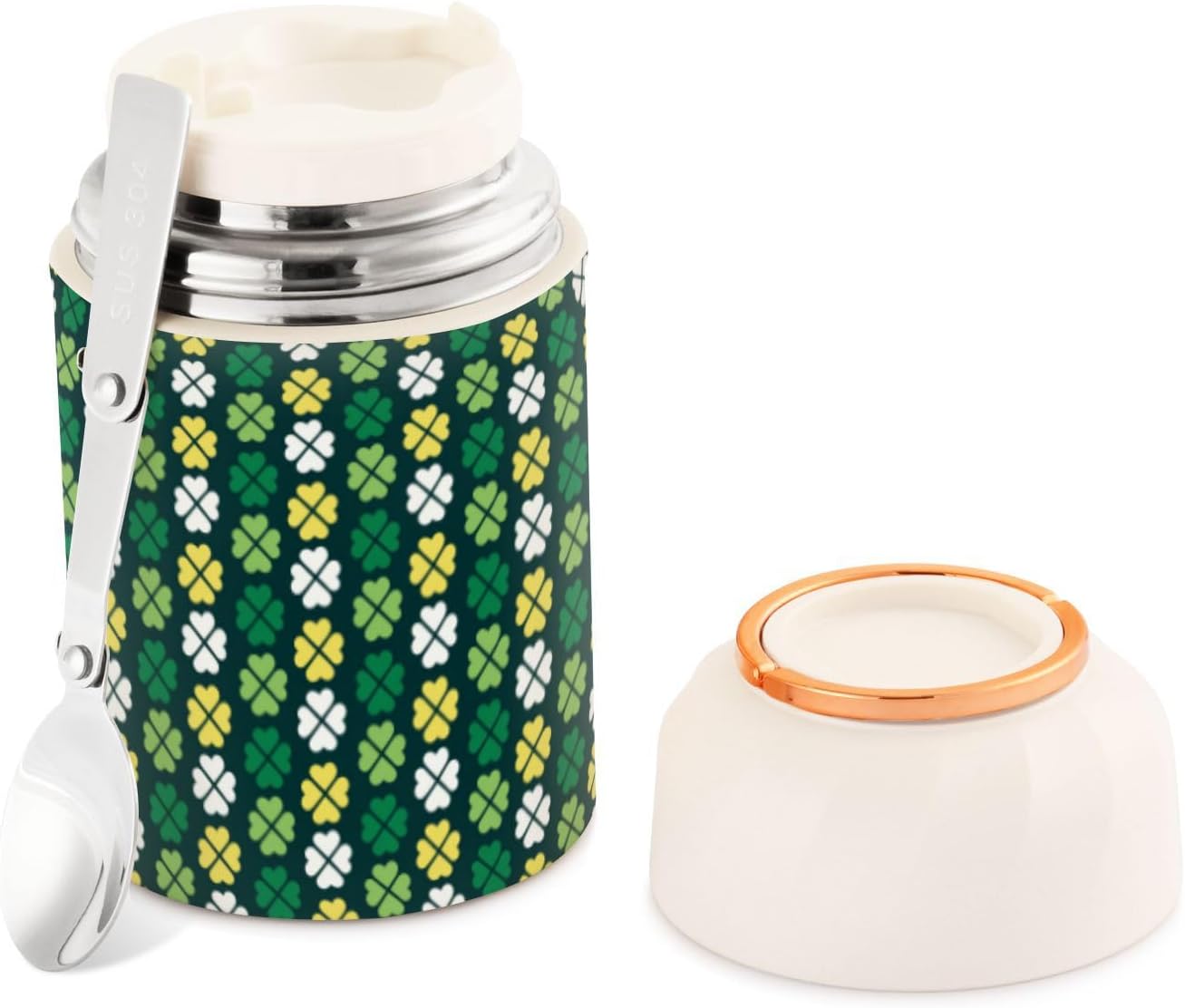 Cute Lucky Saint St Patrick Day – Recipiente aislado para alimentos con cuchara de 17 oz16.9 fl oz, recipientes de acero inoxidable a prueba de
