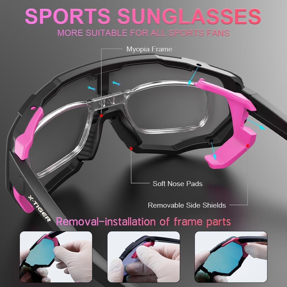 X-TIGER Gafas de ciclismo polarizadas para hombres y mujeres, 5 lentes intercambiables UV400, gafas de sol deportivas, béisbol, correr, pescar