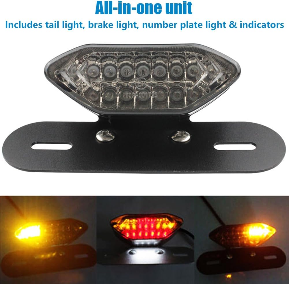 BISHERDER Luz de freno de motocicleta, universal 5 cables 16 LED luz trasera de motocicleta con señales de giro Bisherder12v Luz de matrícula de