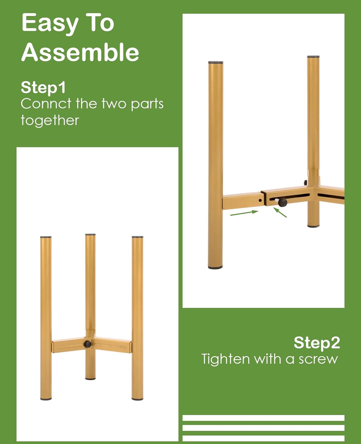 Soporte dorado para plantas para interiores, soporte ajustable de metal para plantas (8 a 13.5 pulgadas), diseño de mediados de siglo, soporte alto
