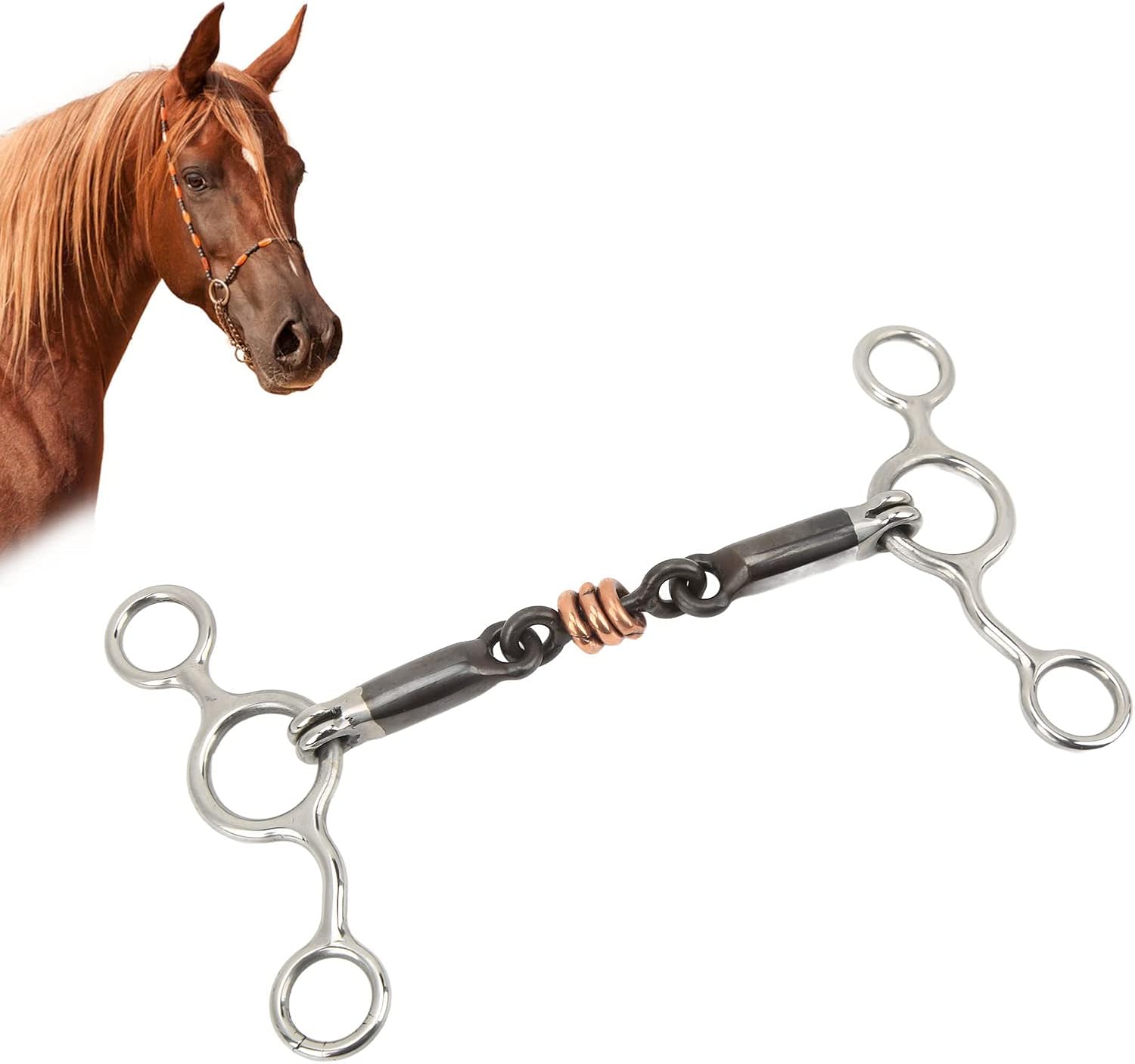 TOPINCN Aparador de caballos Rodillo de cobre de acero inoxidable con boca articulada Snaffle Bit Horse Gag Ring Snaffle Latón 5.709 in Boquilla