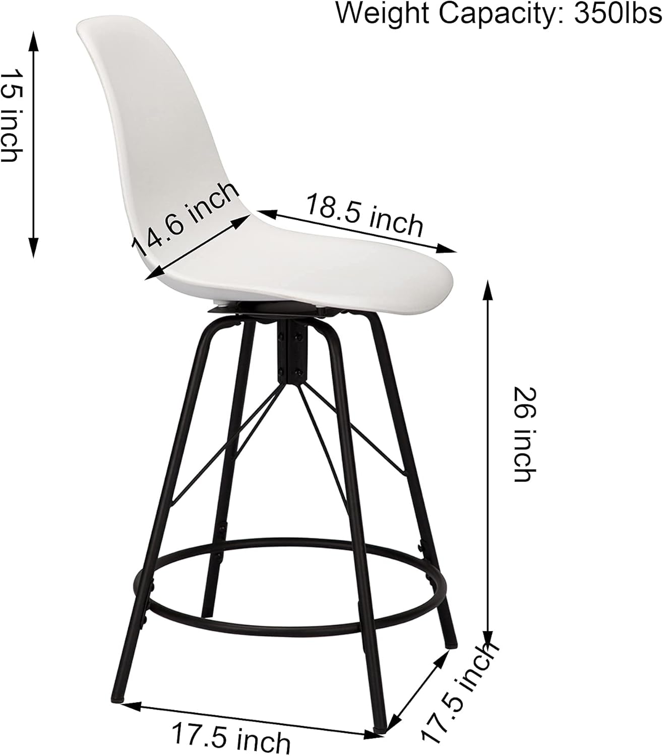 Changjie Furniture Taburetes de bar giratorios de altura de mostrador, juego de 4 sillas laterales de plástico, taburetes de bar industriales