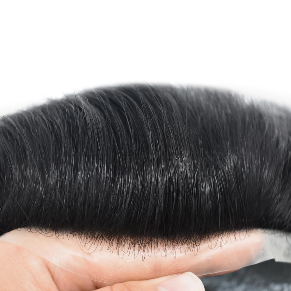 Pieza de pelo para hombre, tupé de cabello humano real, sistema de reemplazo para hombres, piel ultrafina, 0.002 in, protesis capilar para hombre,