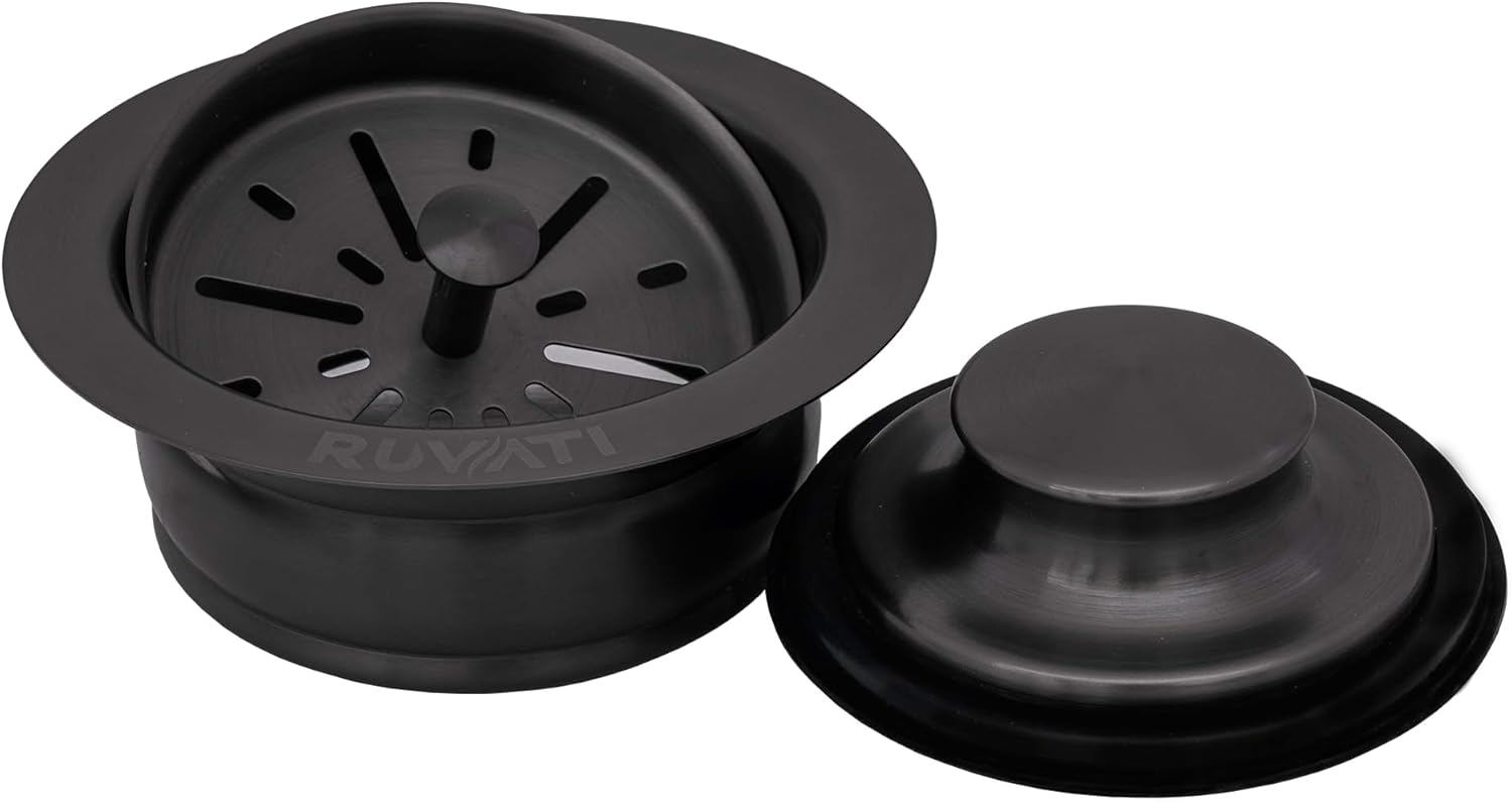 Ruvati Brida de eliminación de basura con colador de cesta y tapón – acero inoxidable negro plomizo – RVA1042BL