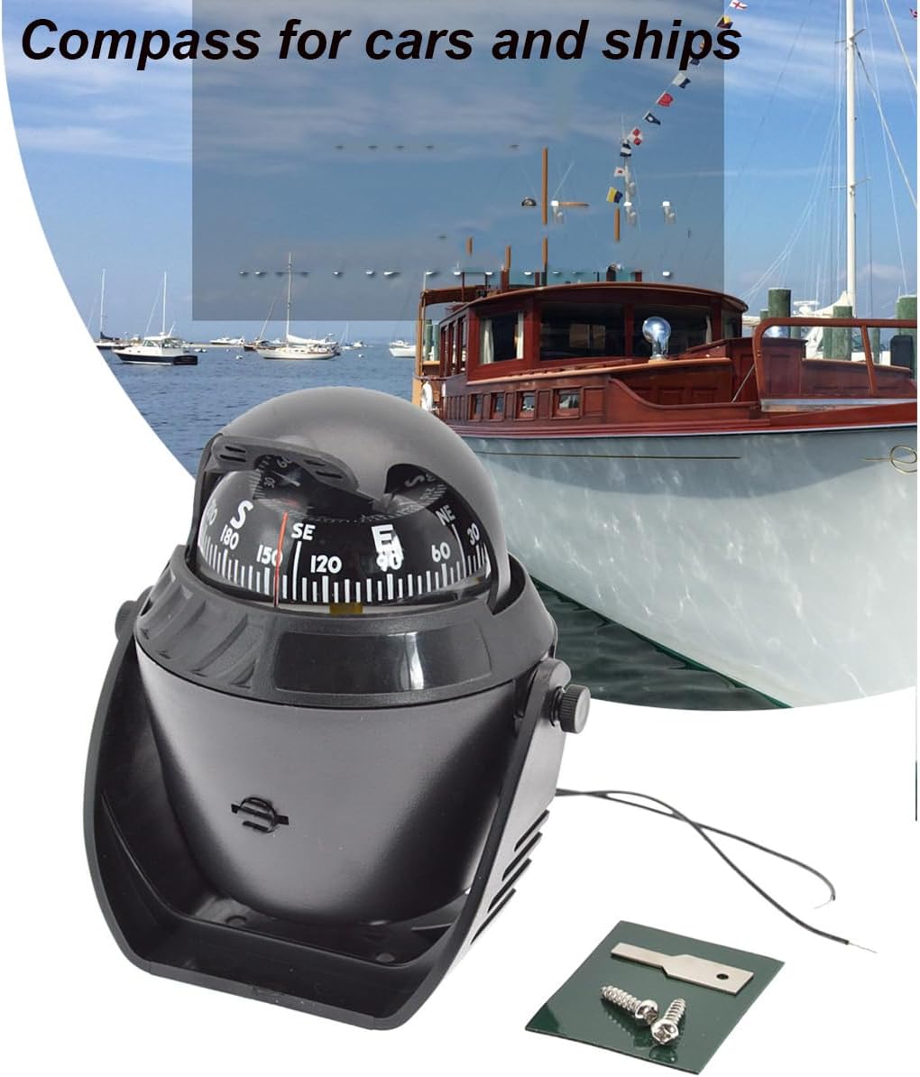 Brújula para tablero de instrumentos de barco, automóvil, camión, brújula nocturna visible con soporte de navegación electrónica marino claro para