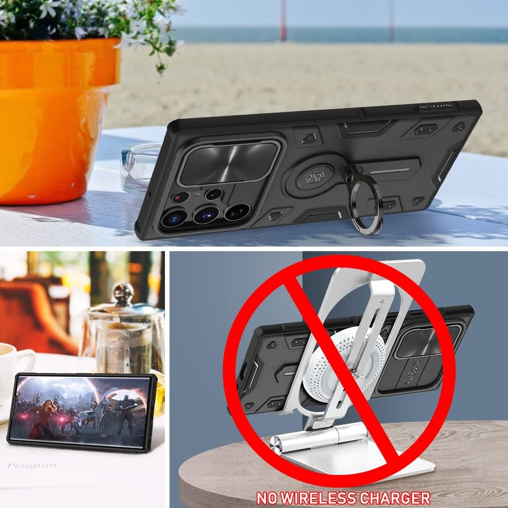 Nillkin CamShield Armor Galaxy S22 Ultra – Funda para Galaxy S22 Ultra con funda deslizante para cámara, protección de grado militar, resistente