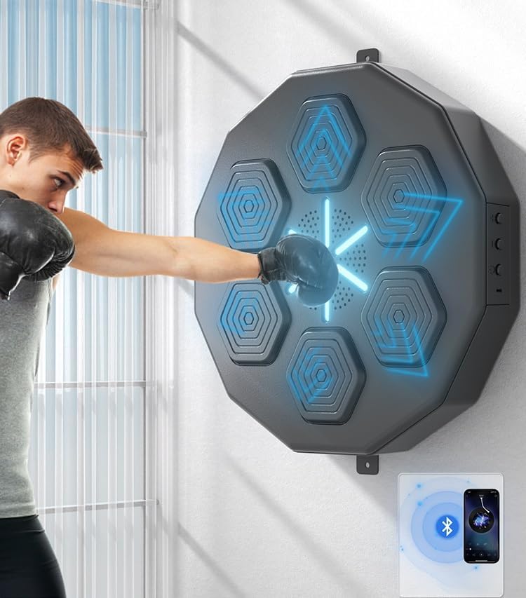 Máquina de boxeo musical con guantes de boxeo, máquina de entrenamiento inteligente de música de boxeo, equipo de boxeo electrónico USB montado en