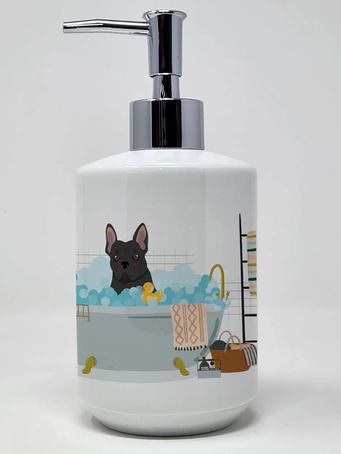 Caroline’s Treasures WDK5612SOAP Dispensador de jabón de cerámica Bulldog francés negro dispensador de jabón de manos botellas para baño cocina,