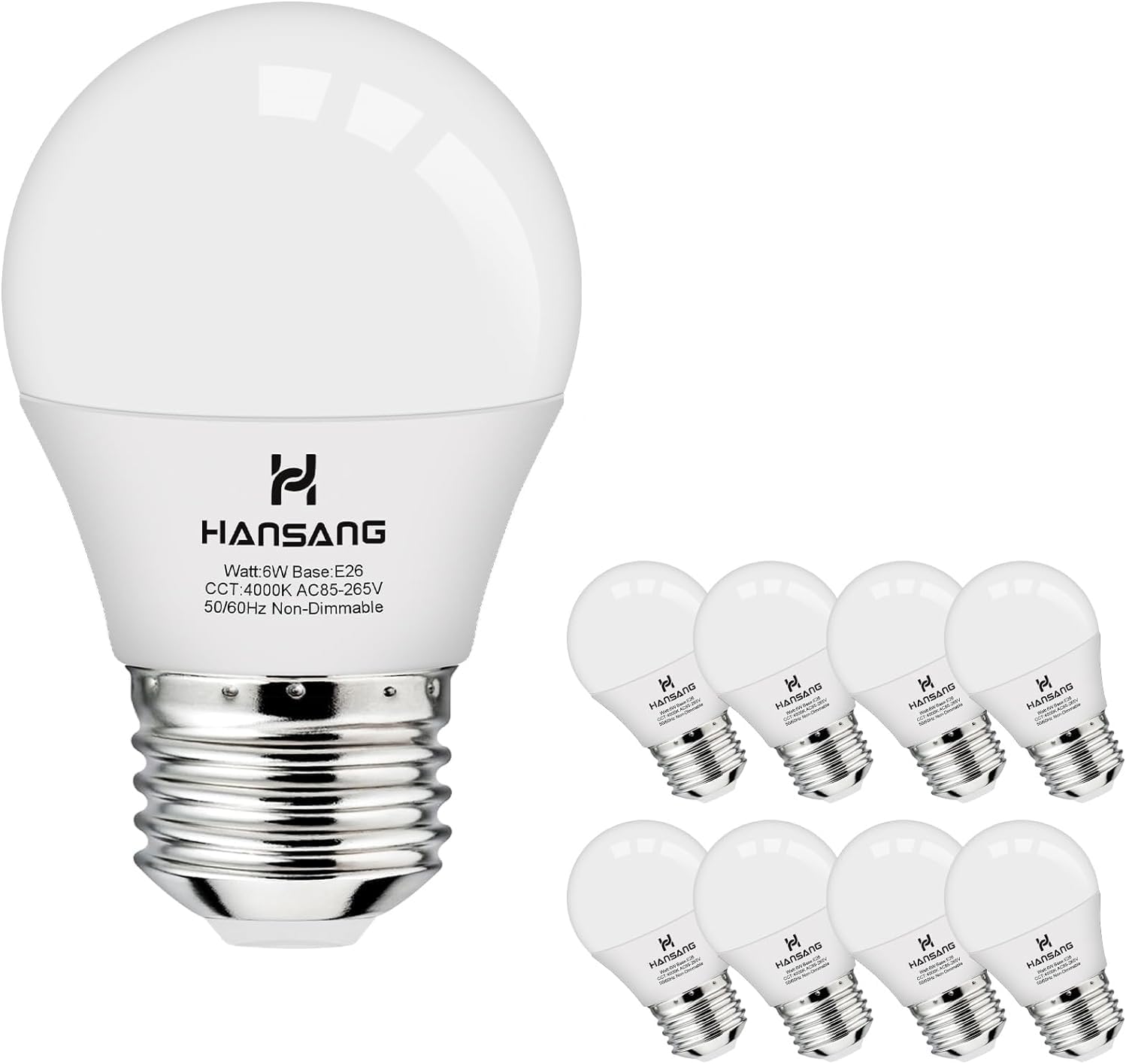 hansang Bombillas para ventilador de techo E26, luz natural de 4000 K, equivalente a 60 vatios, bombilla LED pequeña A15, bombilla de base estándar