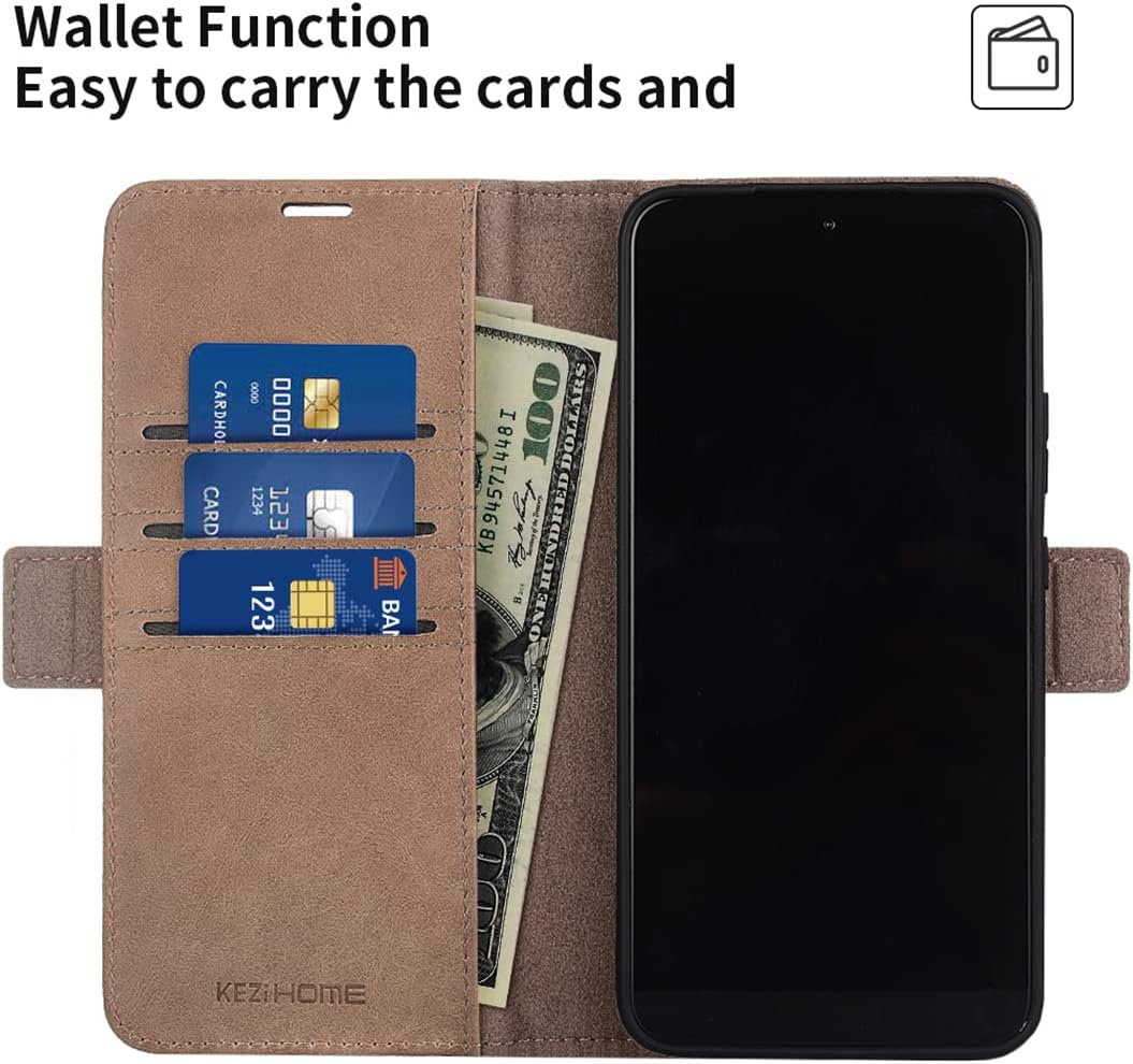 KEZiHOME Funda para Galaxy S22+ Plus 5G, de piel auténtica, con función atril y ranura para tarjeta de crédito, bloqueo magnético, compatible con