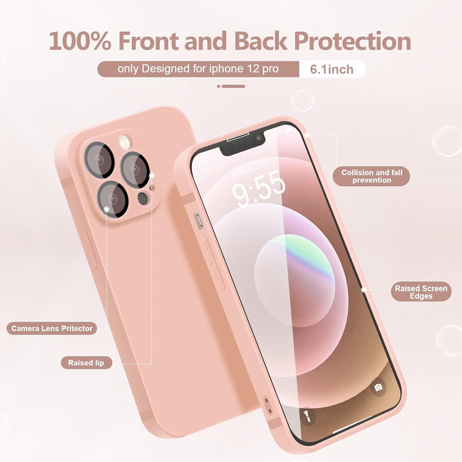 YZR Silicone Case for iPhone 12 Pro Case 6.1 inch, Individual Protection for Each Lens, Liquid Silicone Phone Case with Microfiber Lining (Light