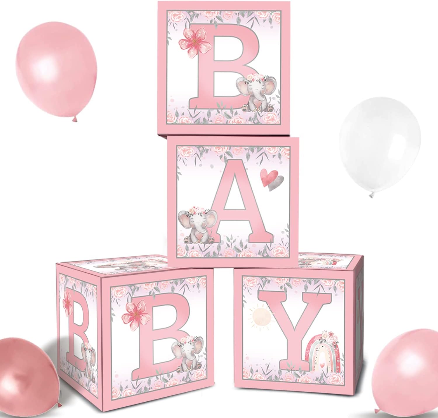 4 piezas de globos de elefante rosa para bebé, decoración de bricolaje, bloques de letras de bebé rosa, juego de globos para baby shower de maní