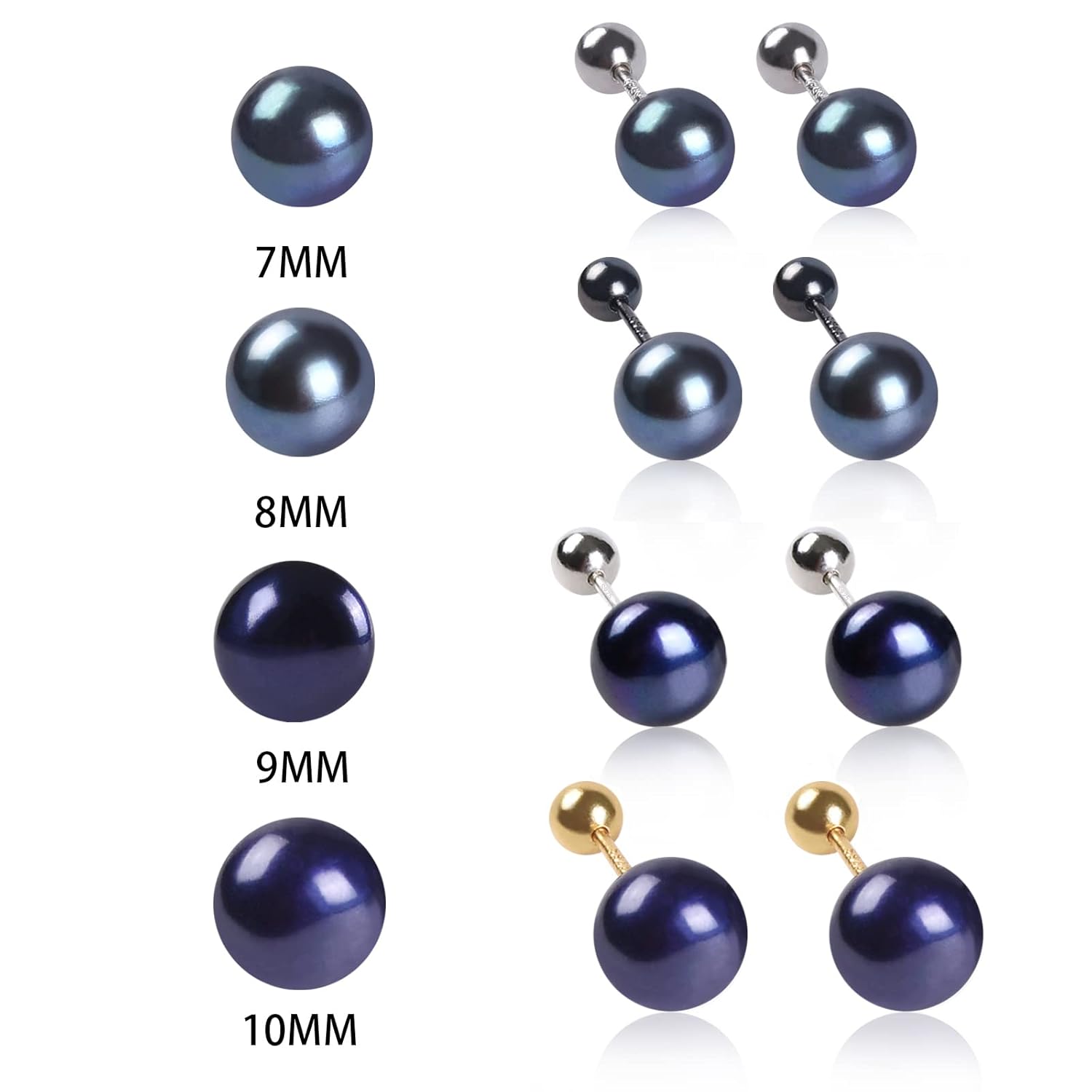 Akoya Saltwater Black Pearl Earrings for Women,7-10MM Screw Back Stud Earrings 925 Sterling Silver 18K Gold Plated Hypoallergenic Stud Earrings,