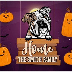 Kobalo Tapete personalizado de bulldog inglés, divertido tapete de Halloween para puerta de perro, calabaza aterradora, felpudo de bienvenida, para Kobalo Tapete personalizado de bulldog inglés, divertido tapete de Halloween para puerta de perro, calabaza aterradora, felpudo de bienvenida, para