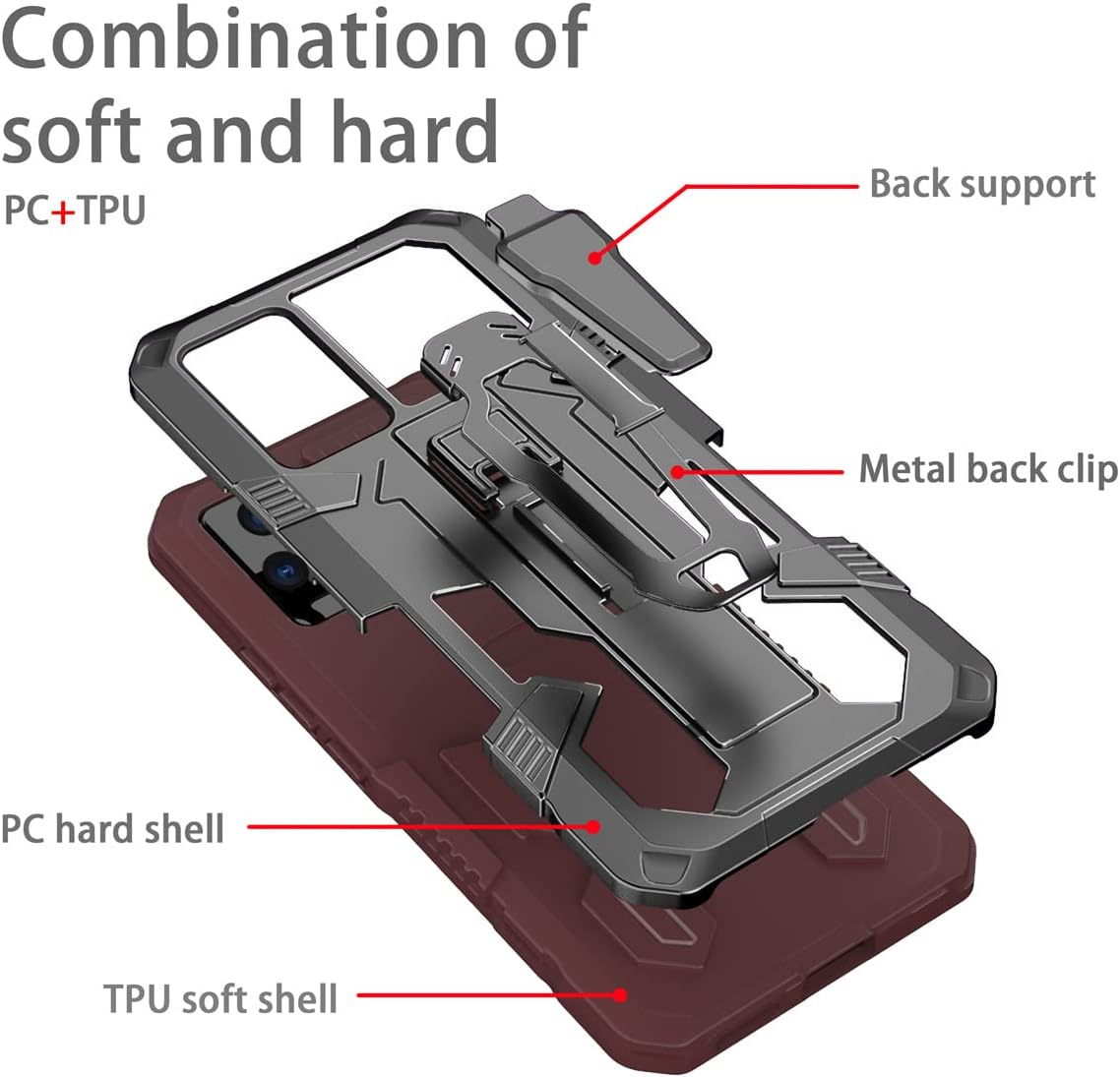 Funda de abrazadera compatible con Vivo V21, resistente para deportes al aire libre, soporte magnético, funda protectora de PC + TPU para Vivo V21