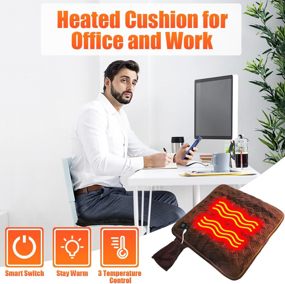 Cojín de asiento con calefacción de 10000 mAh, funciona con pilas, portátil, USB, recargable, para oficina y hogar
