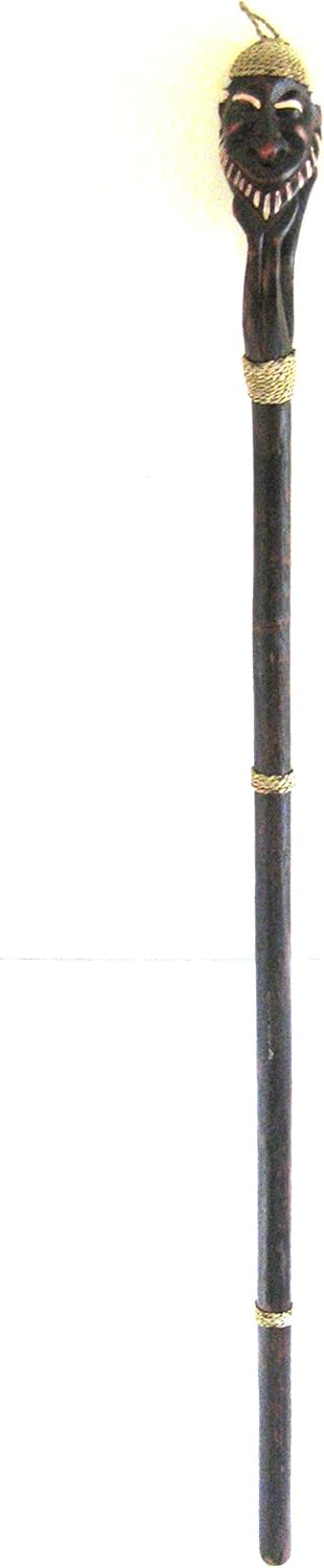 Oma Bastón de madera tallada a mano Tiki God African Tribal Walking Stick Arte africano – Marca OMA Federal (TM)