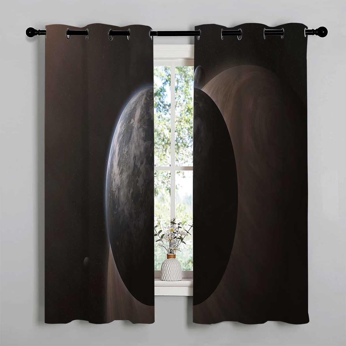 YANFENQI Cortinas para Habitacion Universe Planet Blackout Door Curtain Curtain Wall 55Inch Width by 72Inch Length,2 Panels