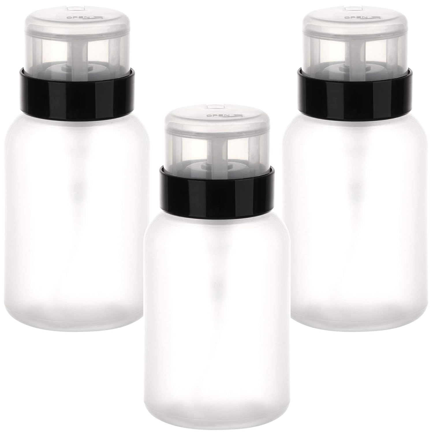 Paquete de 3 dispensadores de bomba de presión con cerradura para alcohol, acetona, esmalte de uñas y removedor de maquillaje, 6.8 fl oz (6.8 onzas)